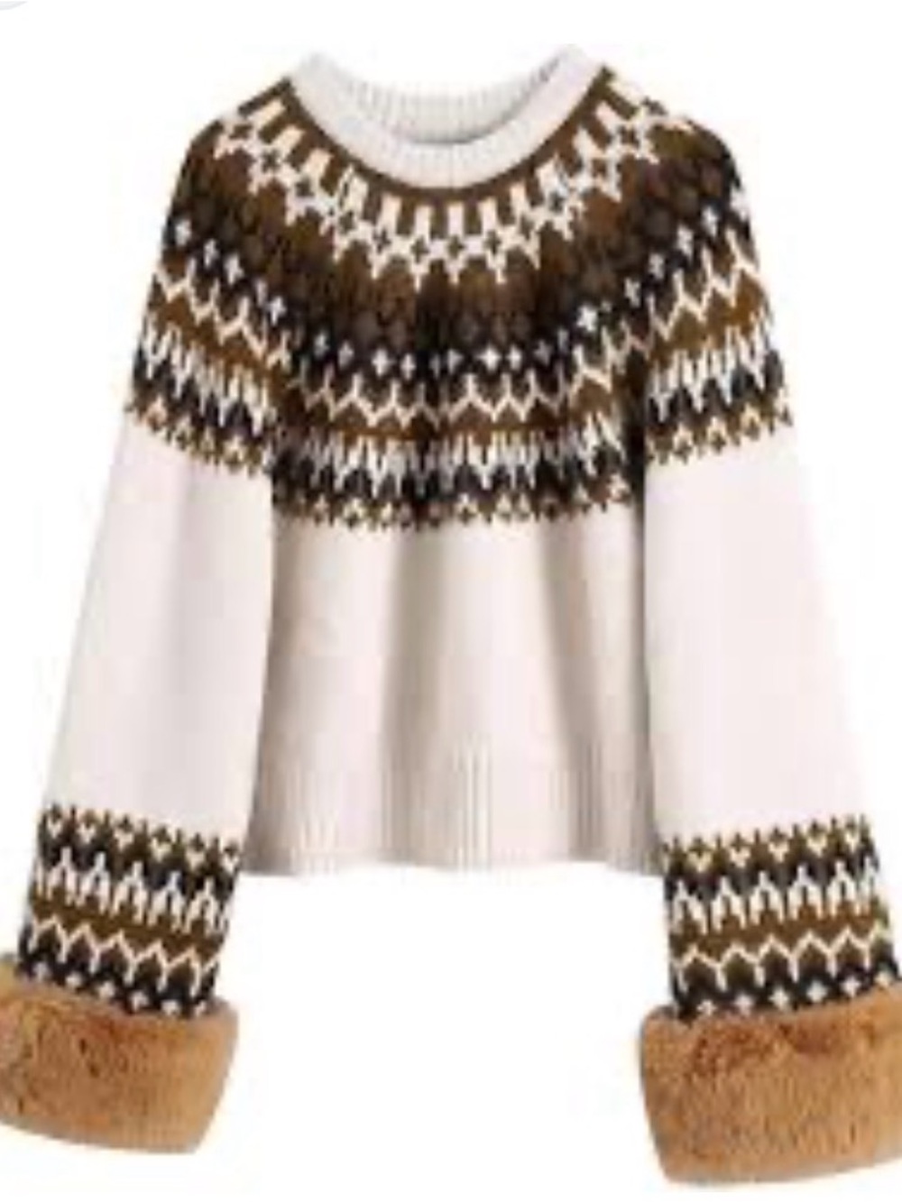 Zara Classic Nordic Crewneck Sweater in Cream and Olive Small